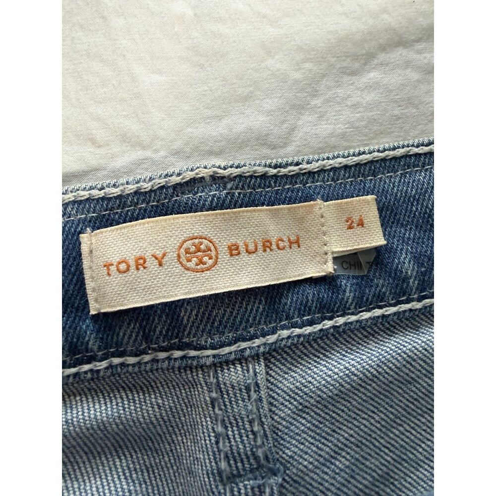 Tory Burch Amy Embroidered Ribbon Flare Jeans Button Fly Light Wash Size 24 EUC - Picture 5 of 15